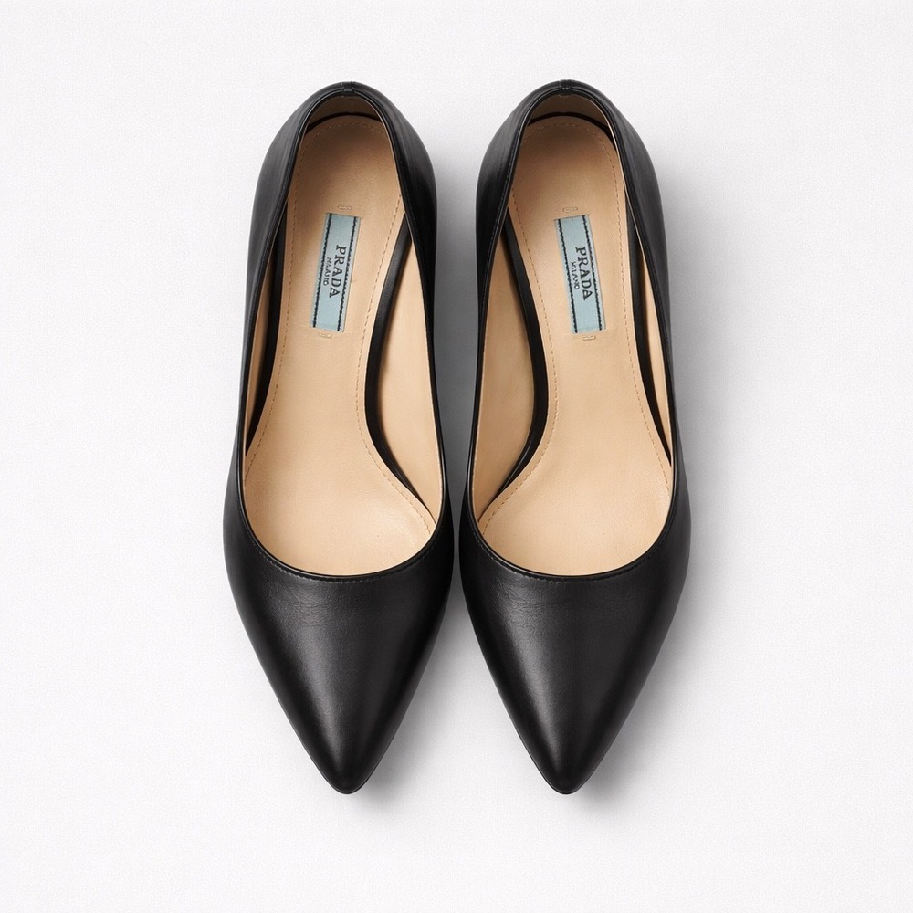 Prada Milano Black Leather Platform Pumps Pointed Toe Stiletto Heels size 8.5